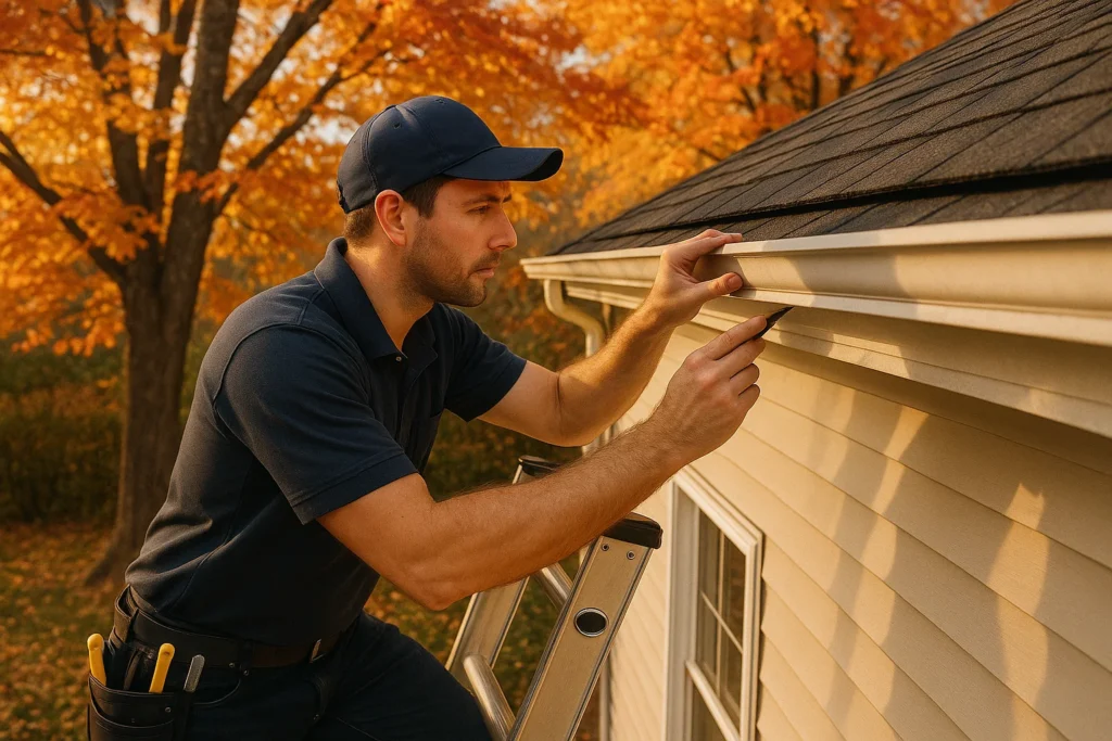 Contractor performing a roof inspection in Bucks County, PA