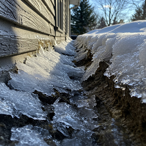 Ice buildup in clogged gutters