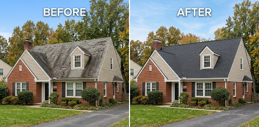 before and after residential roof replacement project