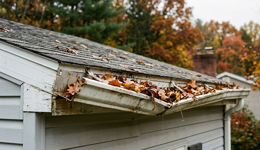 sagging gutter filled with debris